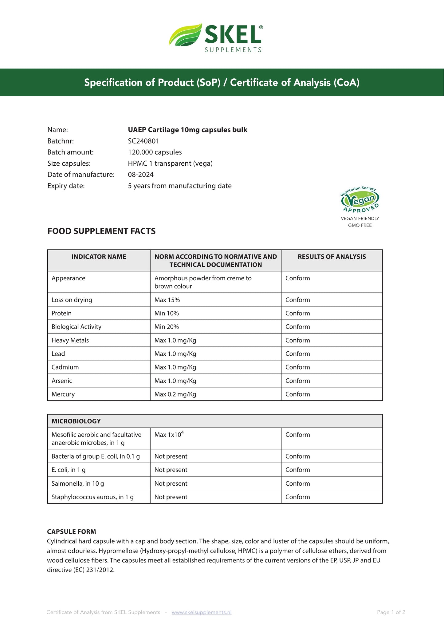 Cartilage Bioregulator: 10mg Capsule